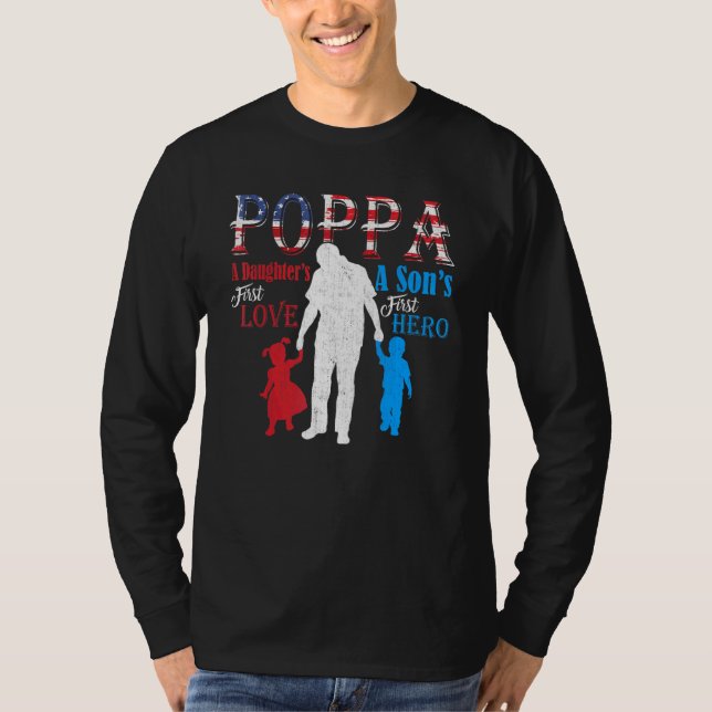 Camiseta Poppa Hijos Primero Héroe Hijas Primero Amor (Anverso)