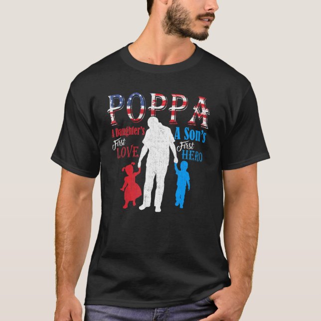 Camiseta Poppa Hijos Primero Héroe Hijas Primero Amor (Anverso)
