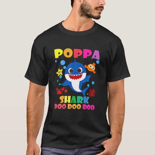 Camiseta Poppa Tiburón Doo Doo Gracioso Bebé Mami Papi Niño (Anverso)