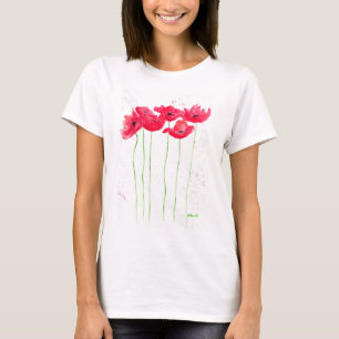 Camiseta Poppies flores rojas de amapola moda de color agua