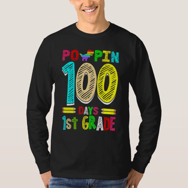 Camiseta Poppin 100 Days 1st Grade Dinosaur Primary School  (Anverso)