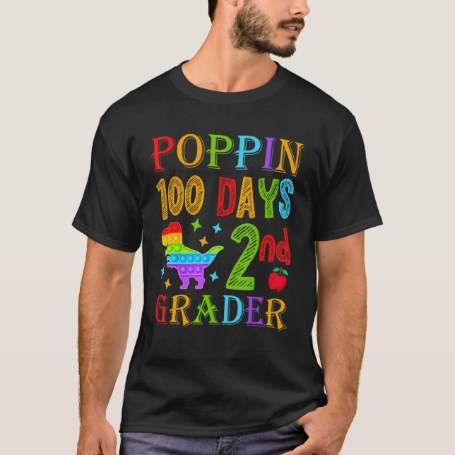 Camiseta Poppin 100 Days 2nd Grader Dinosaur School Kid T-R (Anverso)