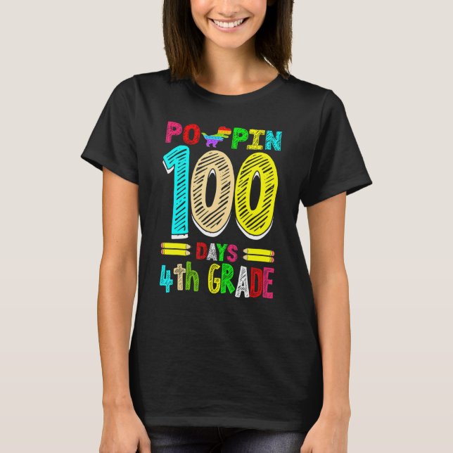 Camiseta Poppin 100 Days 4th Grade Dinosaur Primary School  (Anverso)