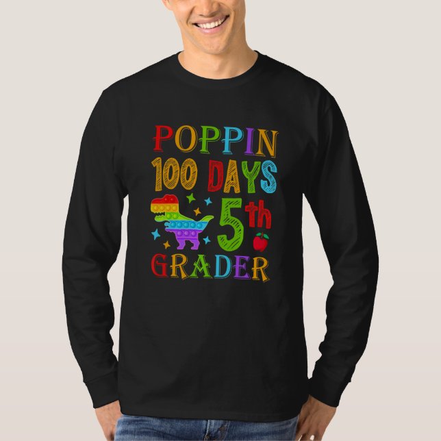 Camiseta Poppin 100 Days 5th Grader School Dinosaur Kid T-R (Anverso)