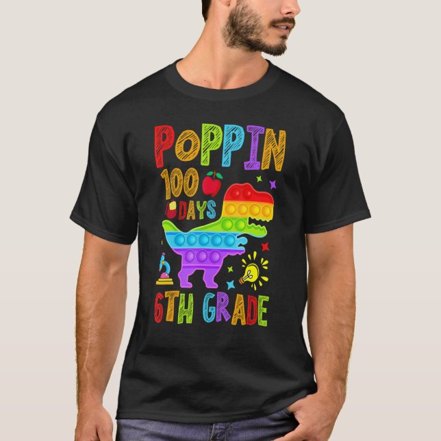 Camiseta Poppin 100 Days 6th Grade Primary School Dino Kid  (Anverso)