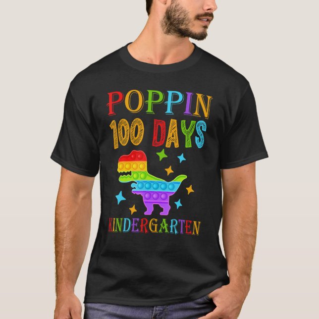 Camiseta Poppin 100 days Kindergarten School Dinosaur T-Rex (Anverso)