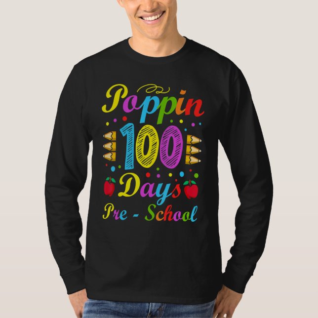 Camiseta Poppin 100 Days Preschool Nursery School Kid Schoo (Anverso)
