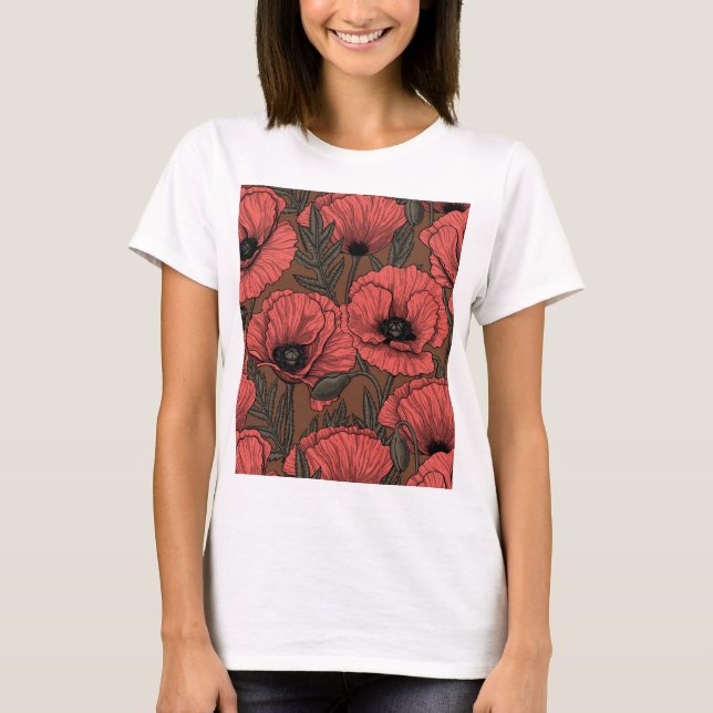 Camiseta Poppy garden in coral and brown (Anverso)