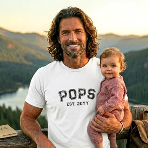 Camiseta Pops Negritas EST Año Abuelo Apodo Varsity Blanco