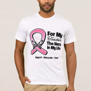 Camiseta Por mi héroe, mi profesor, cáncer de mama