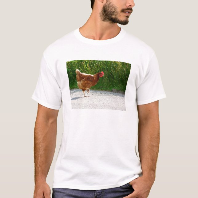 Camiseta ¿Por qué el pollo cruzó el camino? (Anverso)