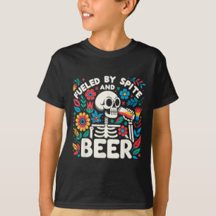 Camiseta Por Spite And Beer Halloween Skeleton Floral