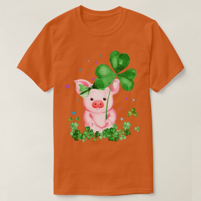 Camiseta Porcino Con Estrellas De Shamrock Cute St Patricks (Diseño del anverso)