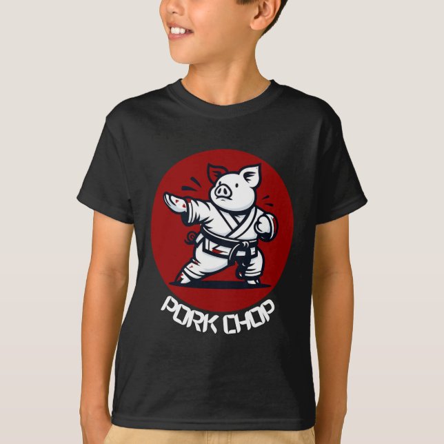 Camiseta Pork Chop Karate Pig Funny Pun Martial Arts  (Anverso)