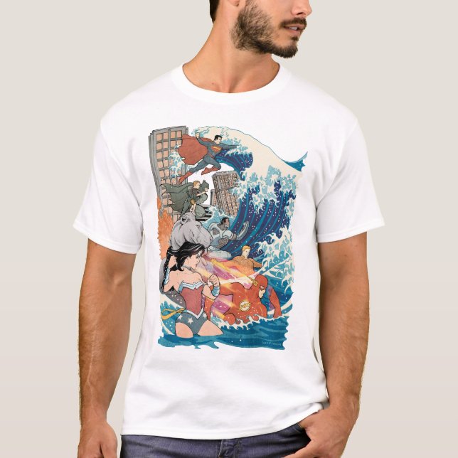 Camiseta Portada de historietas de la Liga de la Justicia # (Anverso)