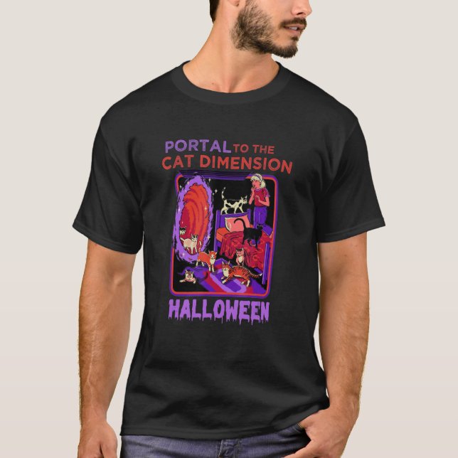 Camiseta portal a la dimensión cat Halloween (Anverso)