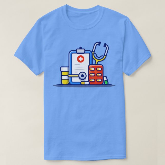 Camiseta Portapapeles Estetioscopio Jar Y Tira De Píldoras (Diseño del anverso)