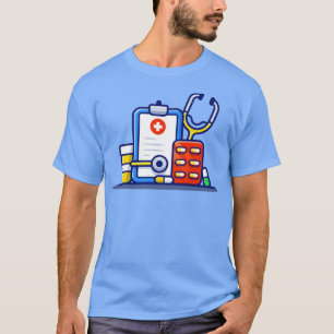 Camiseta Portapapeles Estetioscopio Jar Y Tira De Píldoras