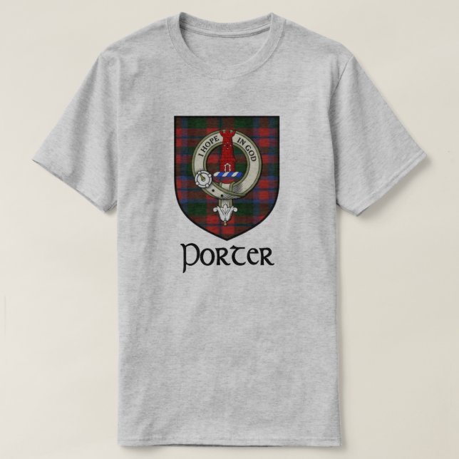 Camiseta Porter Surname Scottish Clan Badge y Tartán (Diseño del anverso)