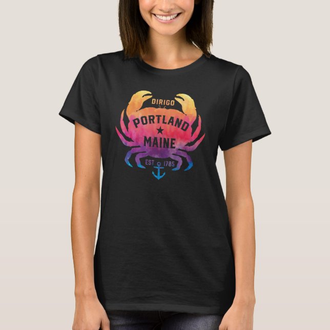 Camiseta Portland Maine Souvenir Dirigo Crab Cute Rainbow T (Anverso)