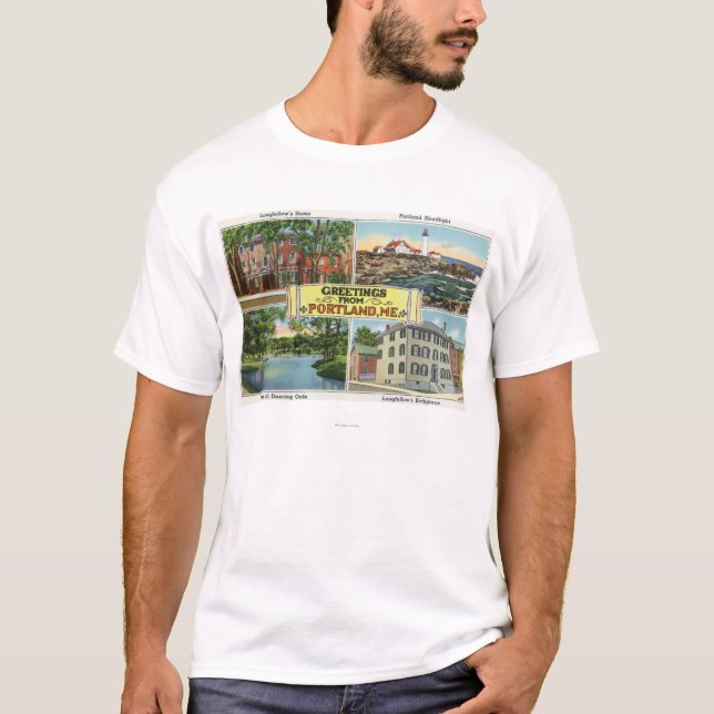 Camiseta Portland, MaineGreetings con de escénico (Anverso)