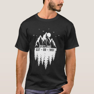 Camiseta Portland Oregón Establecido 1851 Montañas Árboles