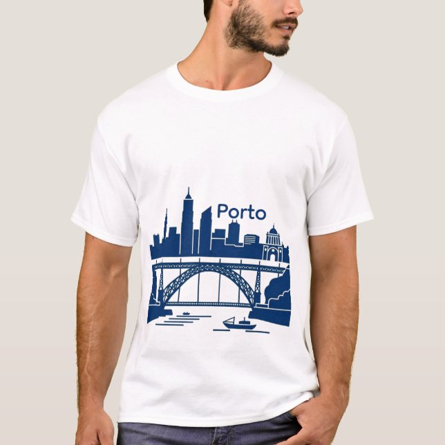 Camiseta Porto Skyline Men’s T-Shirt – Portugal Cityscape  (Anverso)