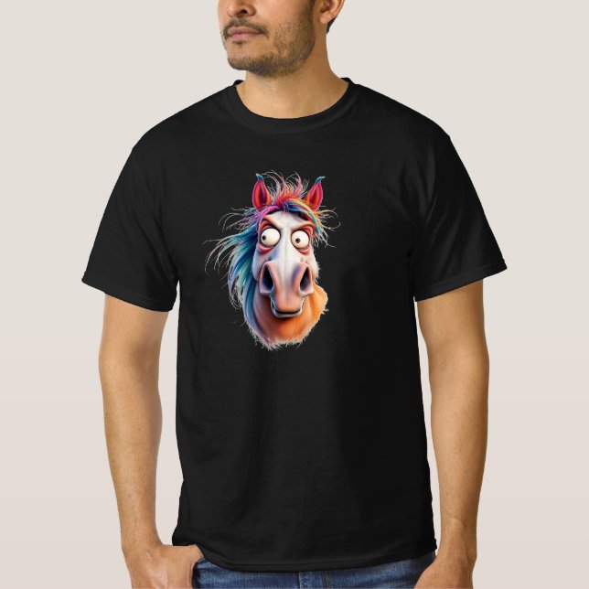 Camiseta Portrait d'un cheval complètement dingue. (Anverso)