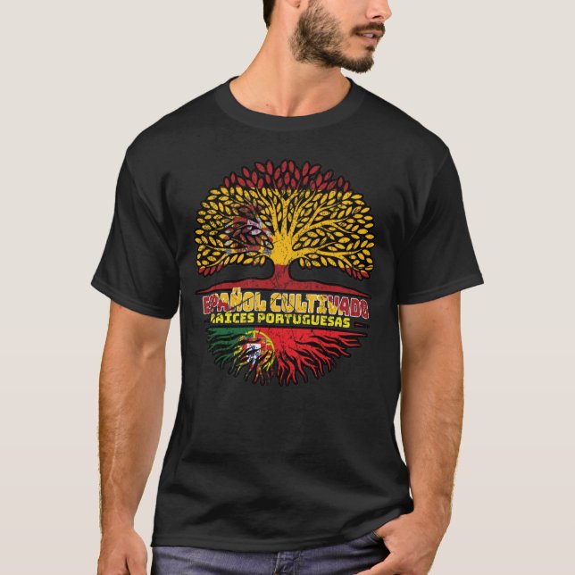 Camiseta Portugal Portugal Portugal España Bandera de raíce (Anverso)
