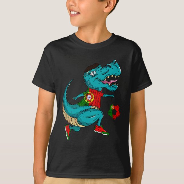 Camiseta Portugal Soccer T-rex Dino Portuguese Flag Portugu (Anverso)