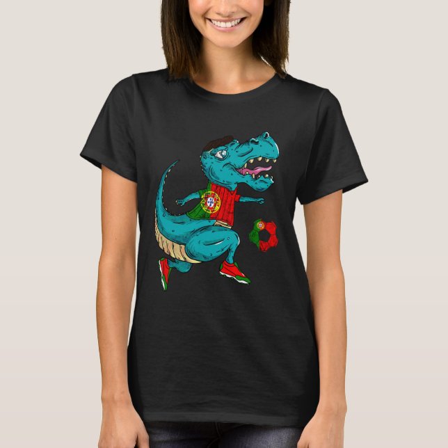 Camiseta Portugal Soccer T-rex Dino Portuguese Flag Portugu (Anverso)
