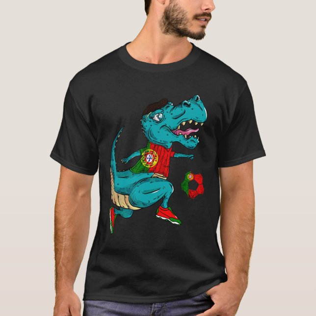 Camiseta Portugal Soccer T-rex Dino Portuguese Flag Portugu (Anverso)