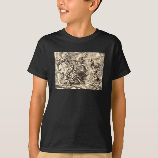 Camiseta Poseidón en el Mapa del Mundo del Mar (Anverso)