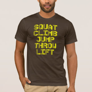 Camiseta Posición en cuclillas, subida, salto, tiro, vida -