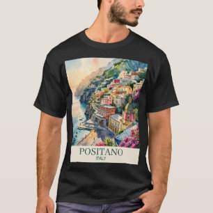 Camiseta Positano Italia Costa de Amalfi Paisaje Acuarela