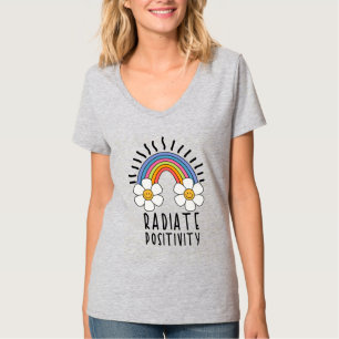 Camiseta Positividad de radiación   Arcoiris y flores de co