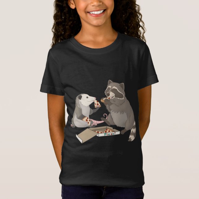 Camiseta Possum y Raccoon comiendo pizza (Anverso)