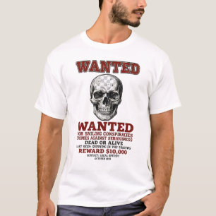 Camiseta Póster Antiguo de Cráneo Sonriente Buscado Vivo o