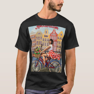 Camiseta Poster de Amsterdam: Ciclismo Chica Pin-Up.