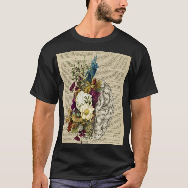 Camiseta poster de anatomía cerebral floral médica (Anverso)