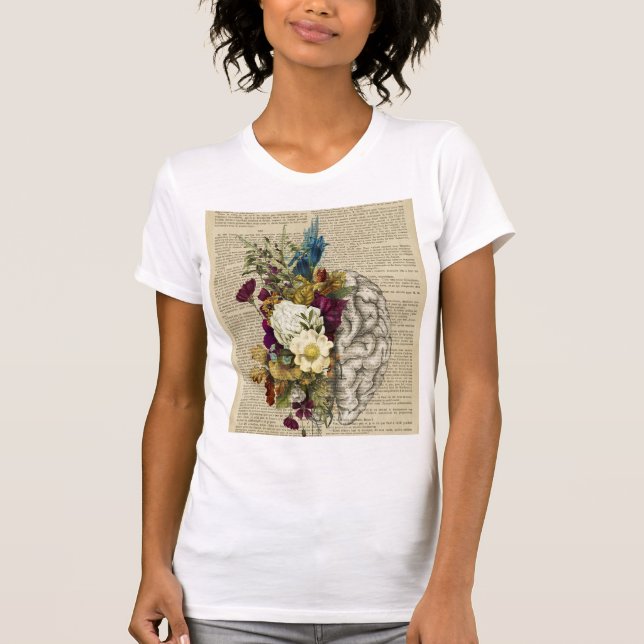 Camiseta poster de anatomía cerebral floral médica (Anverso)