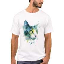 Póster de arte abstracto de cara de gato con acuar