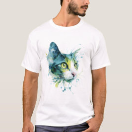 Camiseta Póster de arte abstracto de cara de gato con acuar