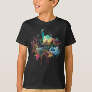 Camiseta Póster de Collage de Monumentos del Mundo Colorido