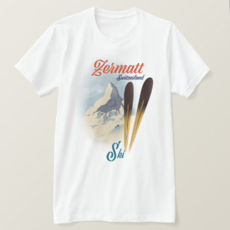 Camiseta Poster de esquí de época de Zermatt Suiza