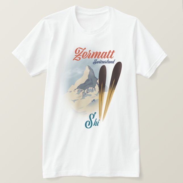Camiseta Poster de esquí de época de Zermatt Suiza (Anverso del diseño)