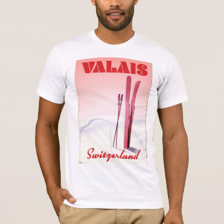 Camiseta póster de esquí de estilo vintage de valais Suiza