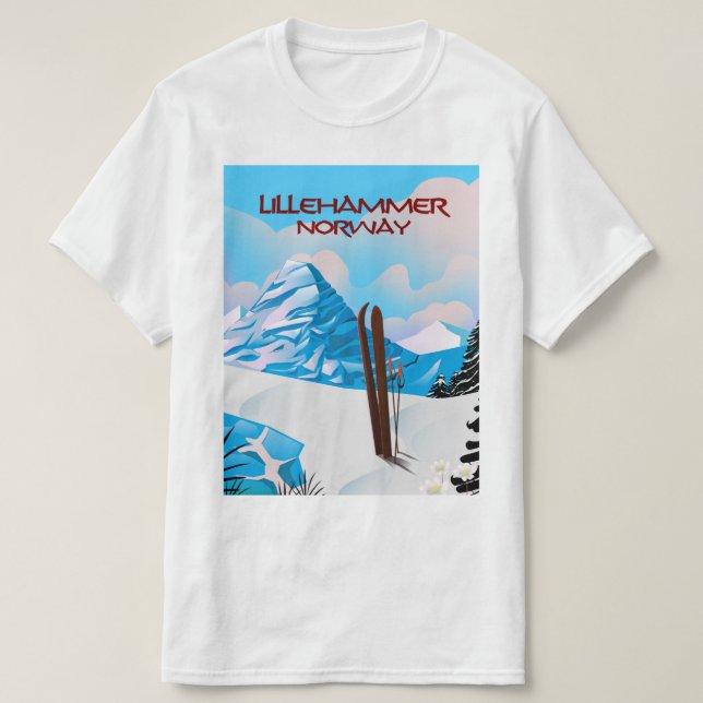 Camiseta Poster de esquí de Lillehammer Noruega. (Diseño del anverso)