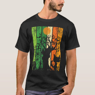 Camiseta Póster de Halloween Gato Espeluznante Araña Árbol