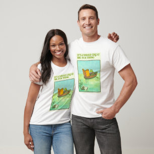 Camiseta Poster de lectura, Ilustracion de rana y pescado